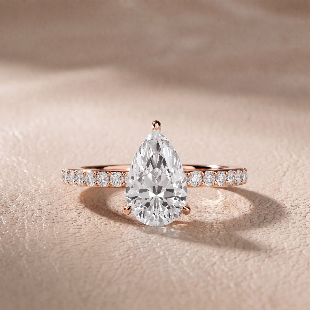 Annabel Pavé Solitaire Pear Diamond Engagement Ring in Rose Gold - front.jpg
