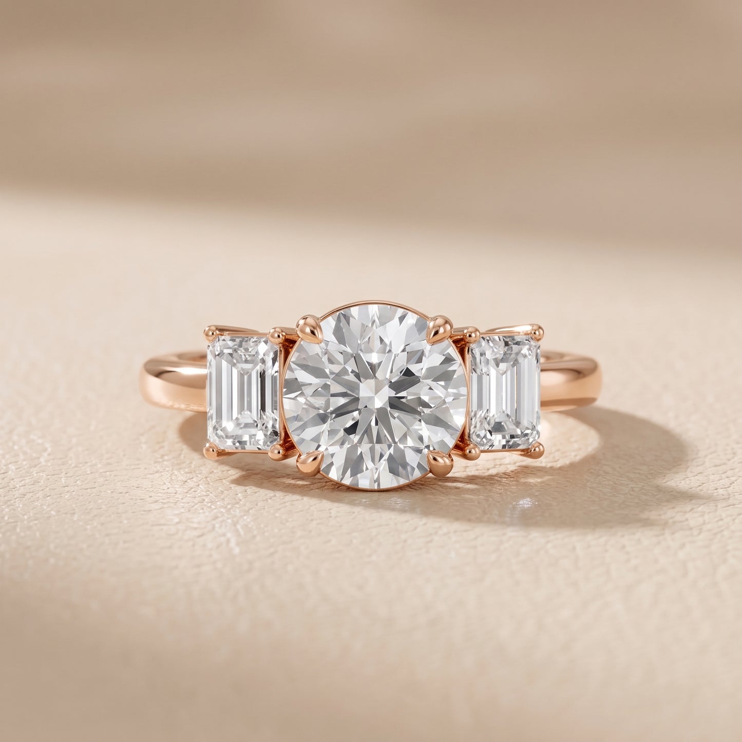 Zoe Three-Stone Round Diamond Ring in Rose Gold - front.jpg