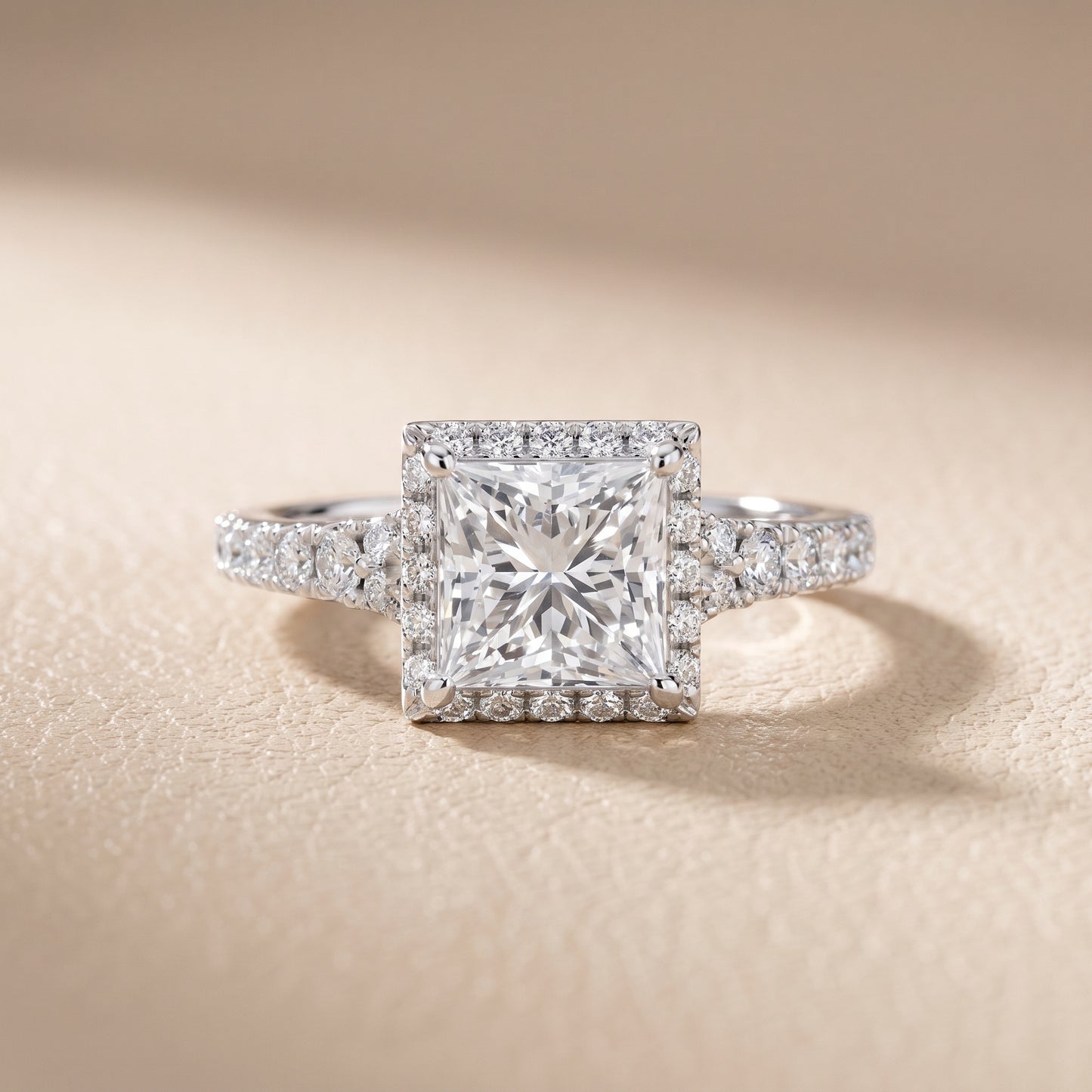 Bella Halo Pavé Princess Diamond Engagement Ring in Silver - front.jpg