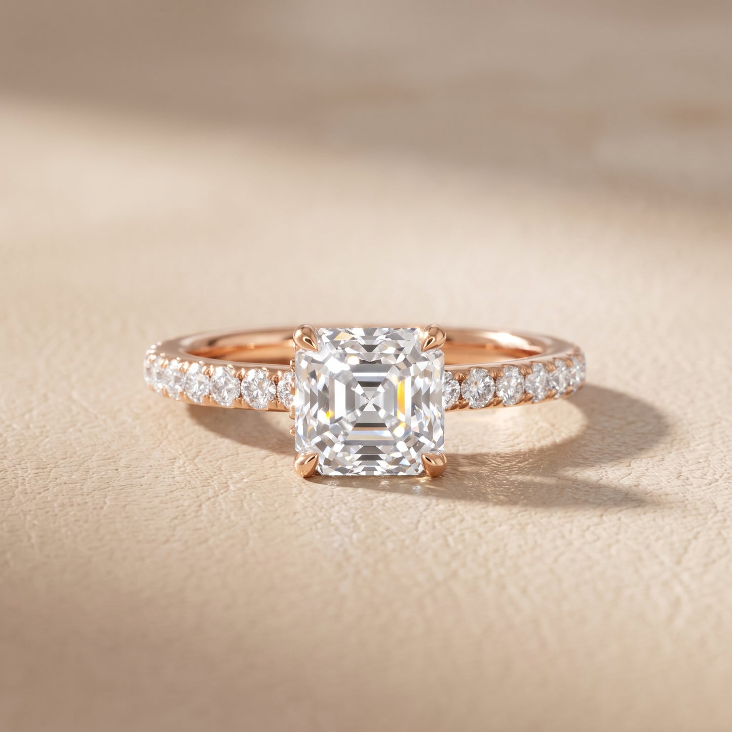 Thea Hidden Halo Pavé Asscher Diamond Engagement Ring in Rose Gold - front.jpg
