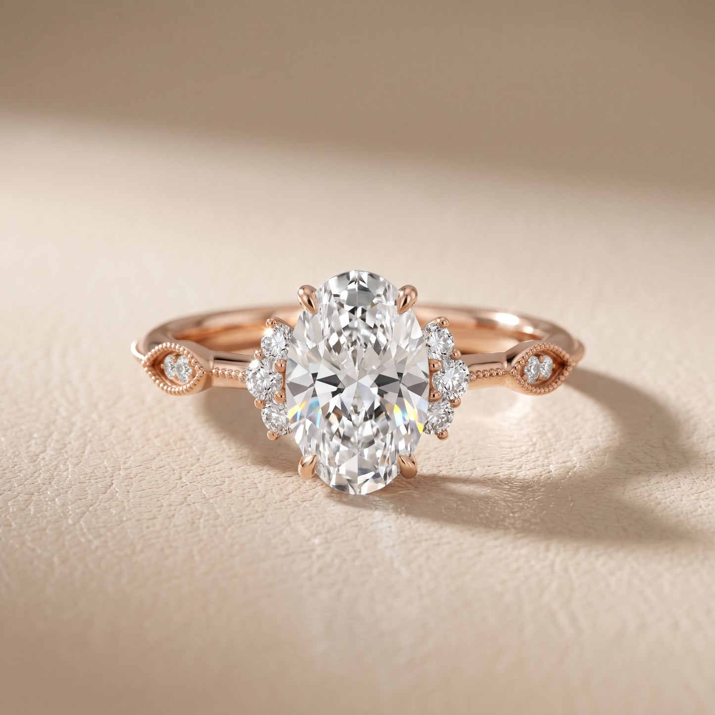 Naomi Vintage Milgrain Oval Diamond Engagement Ring in Rose Gold - front.jpg
