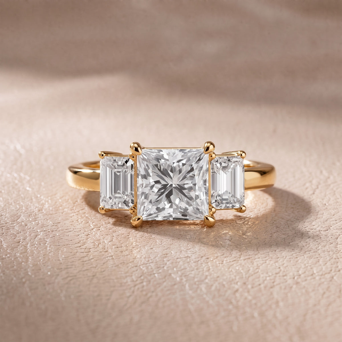 Zoe Three-Stone Princess Diamond Engagement Ring in Yellow Gold - front.jpg