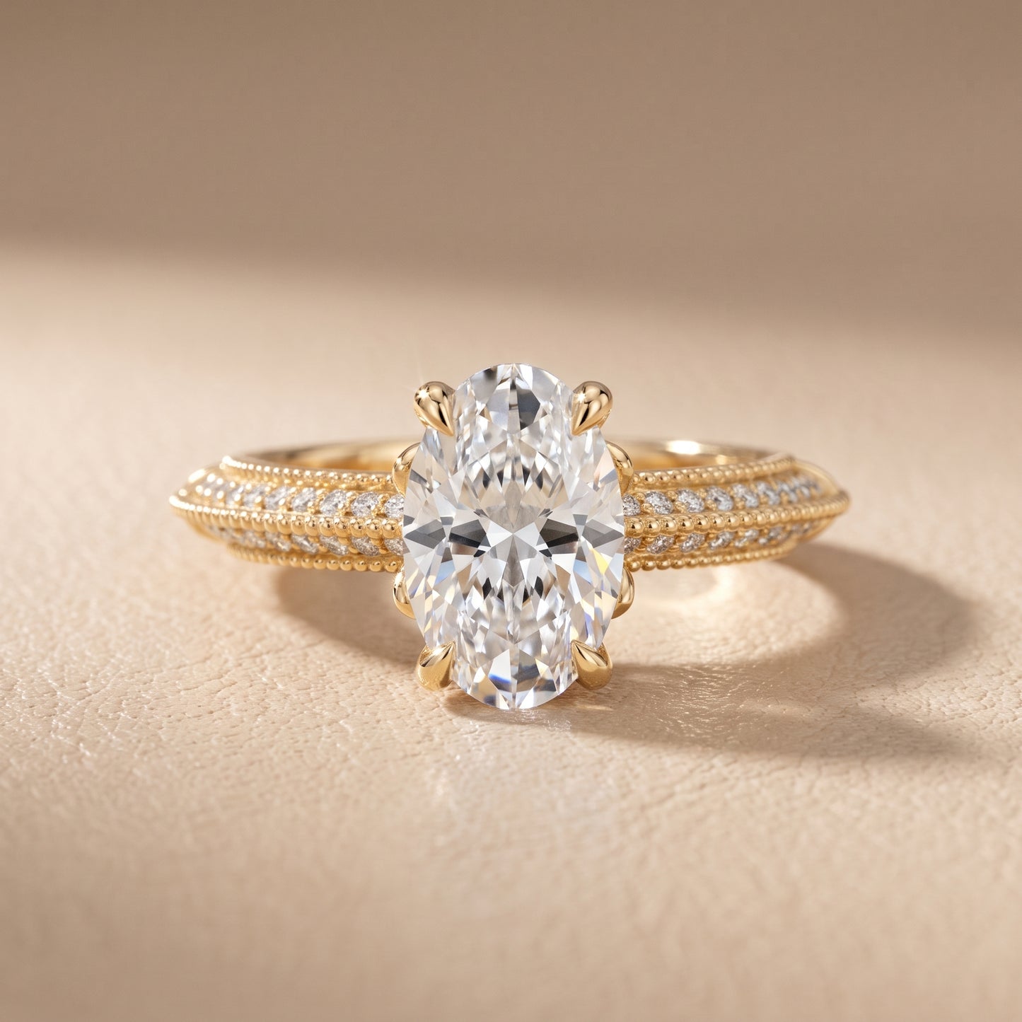 Indie Vintage Milgrain Oval Diamond Engagement Ring in Yellow Gold - front.jpg