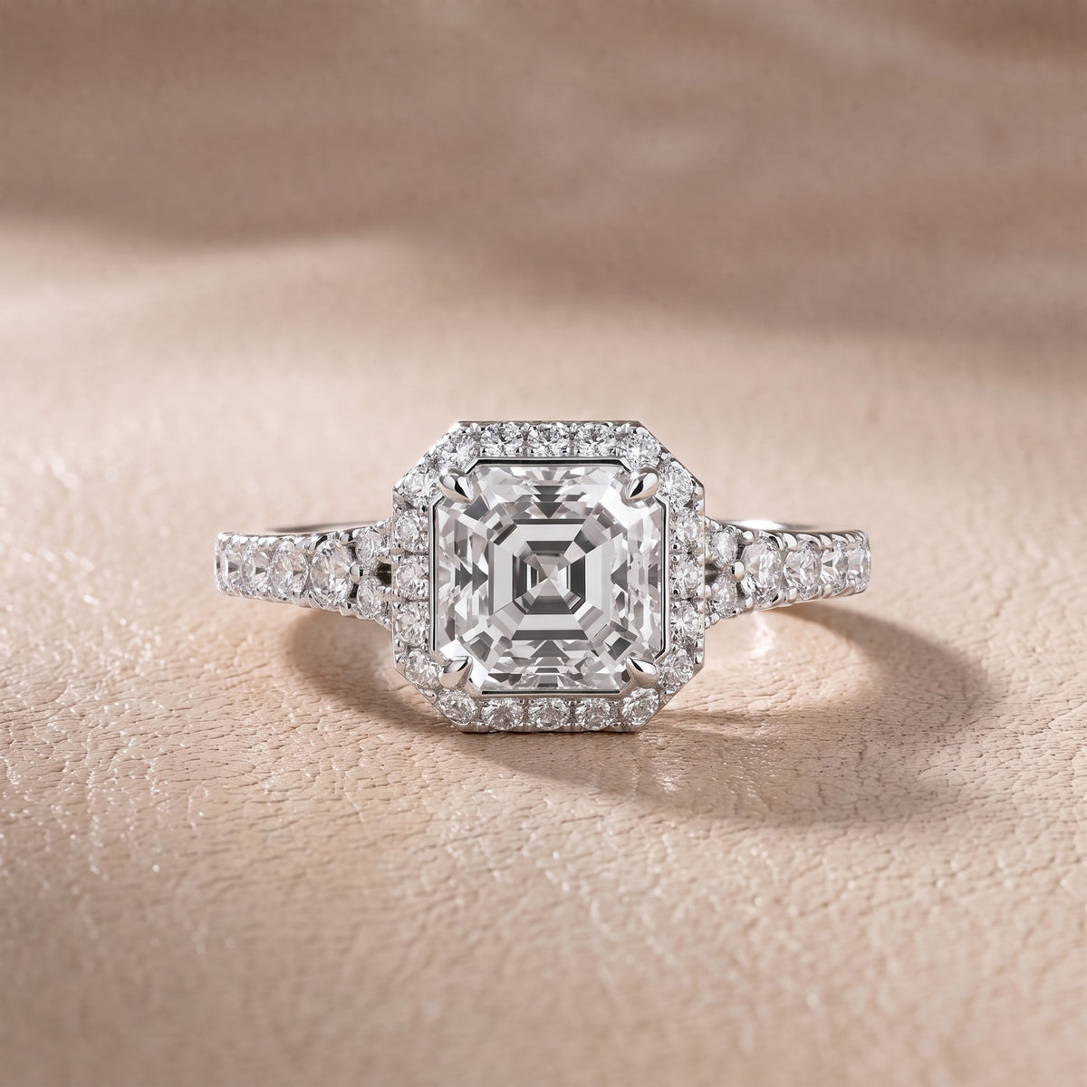 Bella Halo Pavé Asscher Diamond Engagement Ring in White Gold - front.jpg