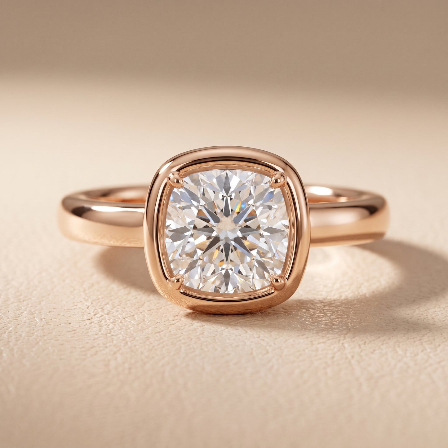 Alina Bezel Solitaire Cushion Diamond Ring in Rose Gold - front.jpg