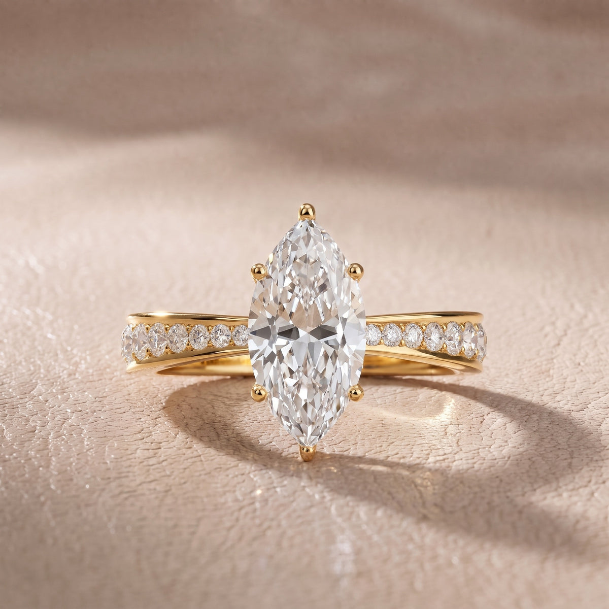 Rhea Sidestone Pavé Marquise Diamond Engagement Ring in Yellow Gold - front.jpg