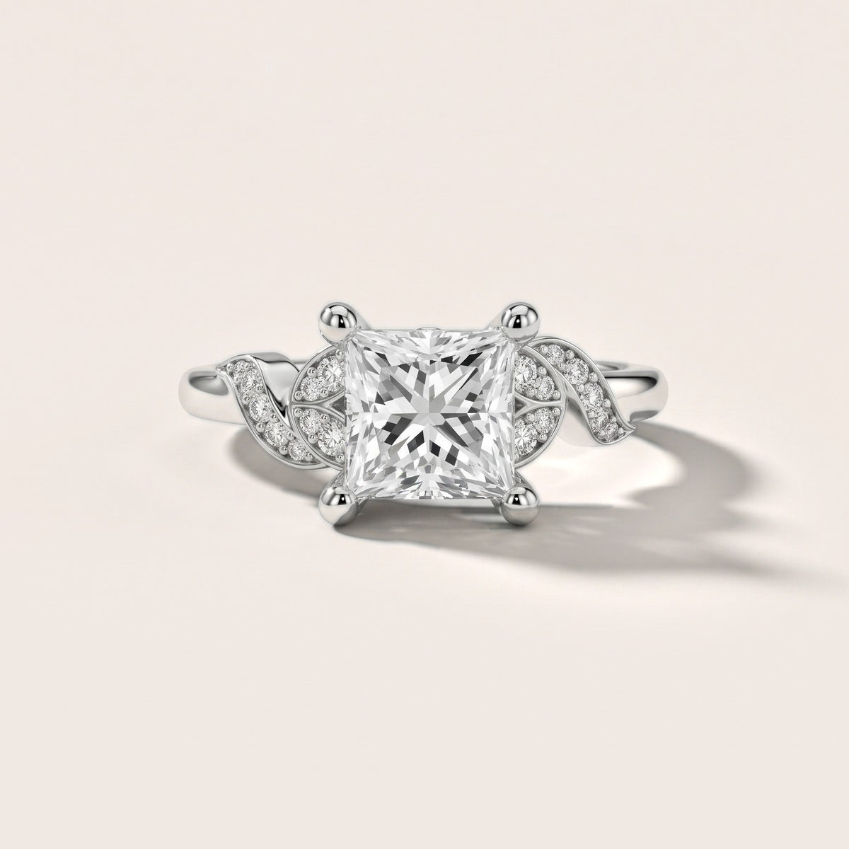 Megan Leaf Pavé Princess Diamond Engagement Ring in White Gold - front.jpg