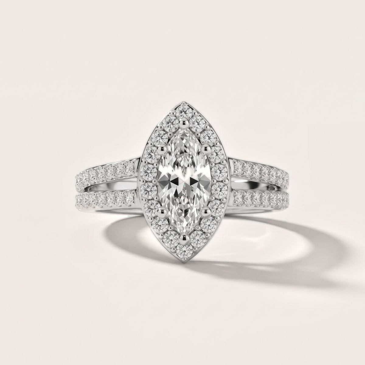 Tampa Halo Split Shank Marquise Diamond Engagement Ring in Platinum - front.jpg