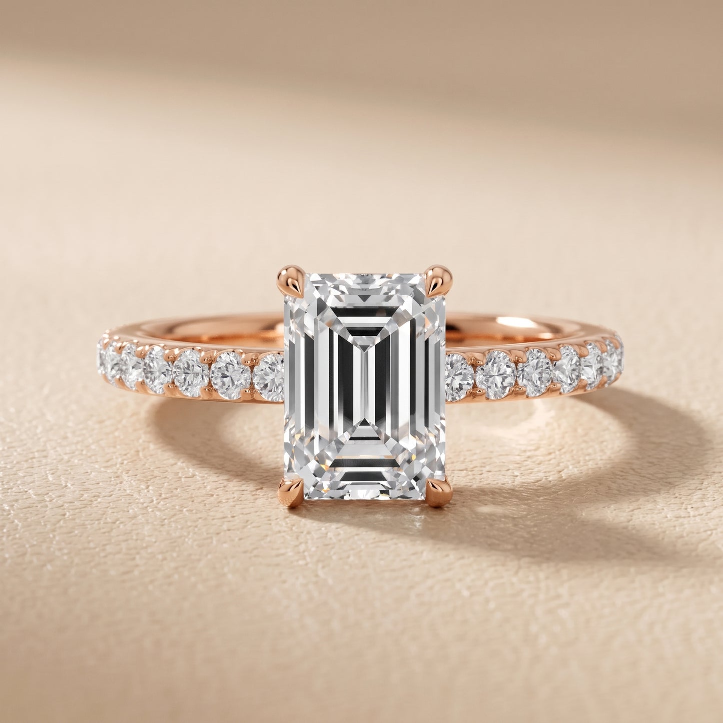Thea Hidden Halo Pavé Emerald Diamond Engagement Ring in Rose Gold - front.jpg