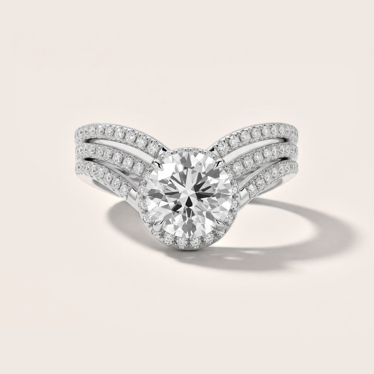 Francesca Chevron Halo Round Diamond Engagement Ring in White Gold - front.jpg