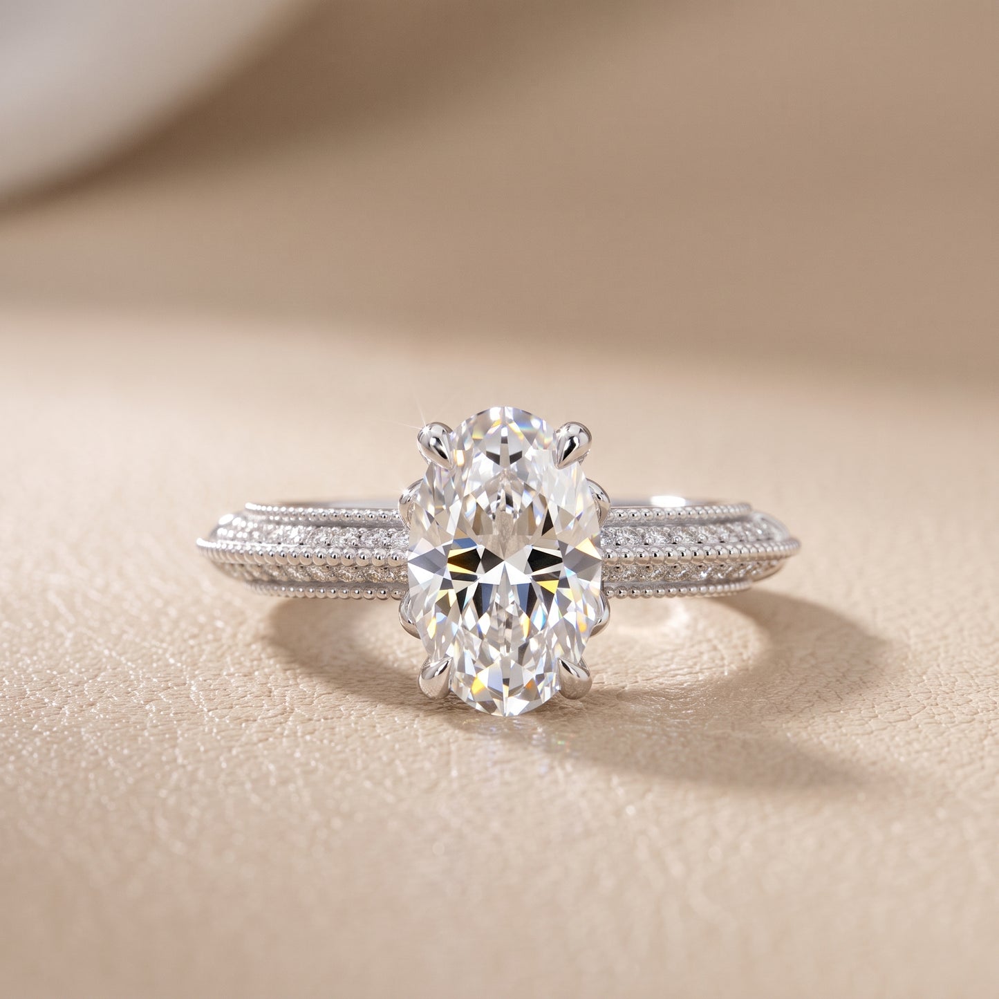 Indie Vintage Milgrain Oval Diamond Engagement Ring in White Gold - front.jpg