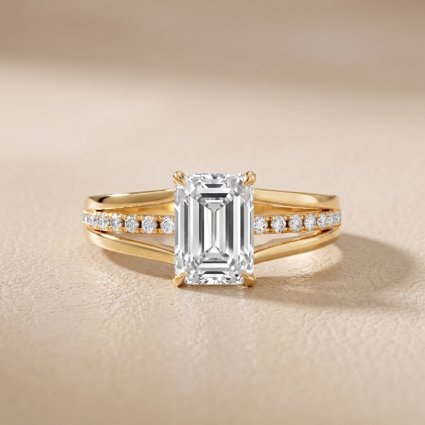 Scarlett Split Shank Pavé Emerald Diamond Ring in Yellow Gold - front.jpg