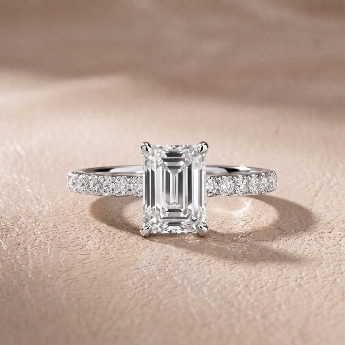 Thea Hidden Halo Pavé Emerald Diamond Engagement Ring in Silver - front.jpg