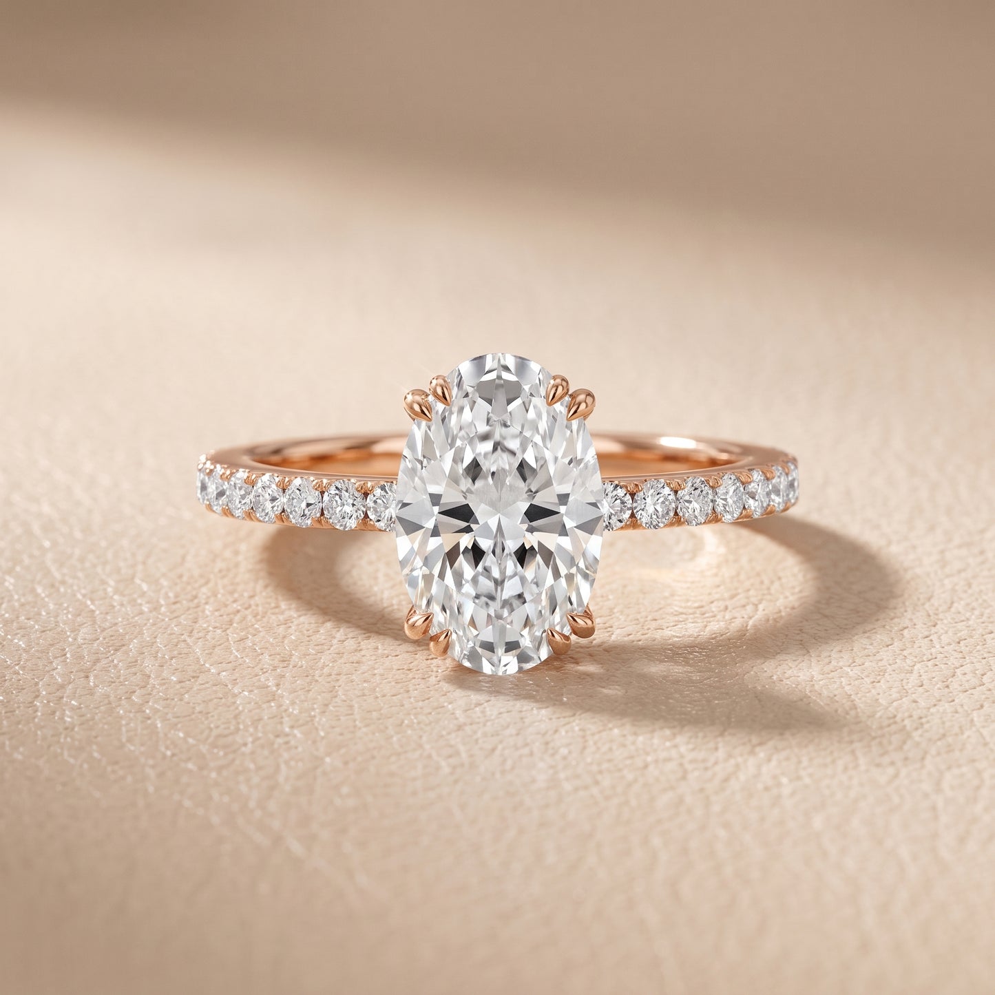 Novara Solitaire Pavé Oval Diamond Ring in Rose Gold - front.jpg