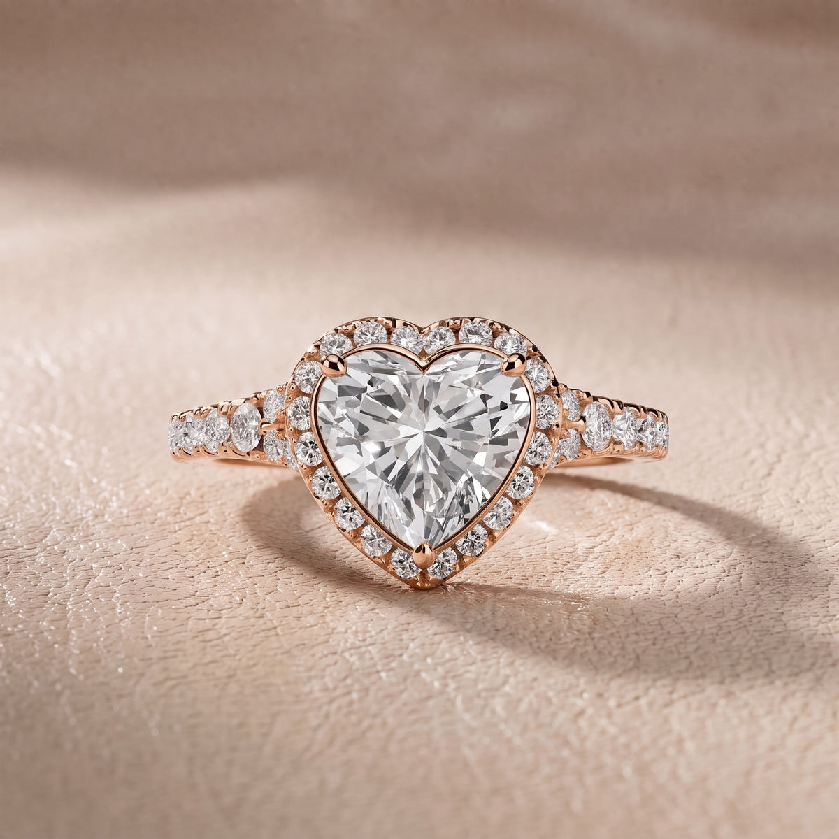 Bella Halo Pavé Heart Diamond Engagement Ring in Rose Gold - front.jpg