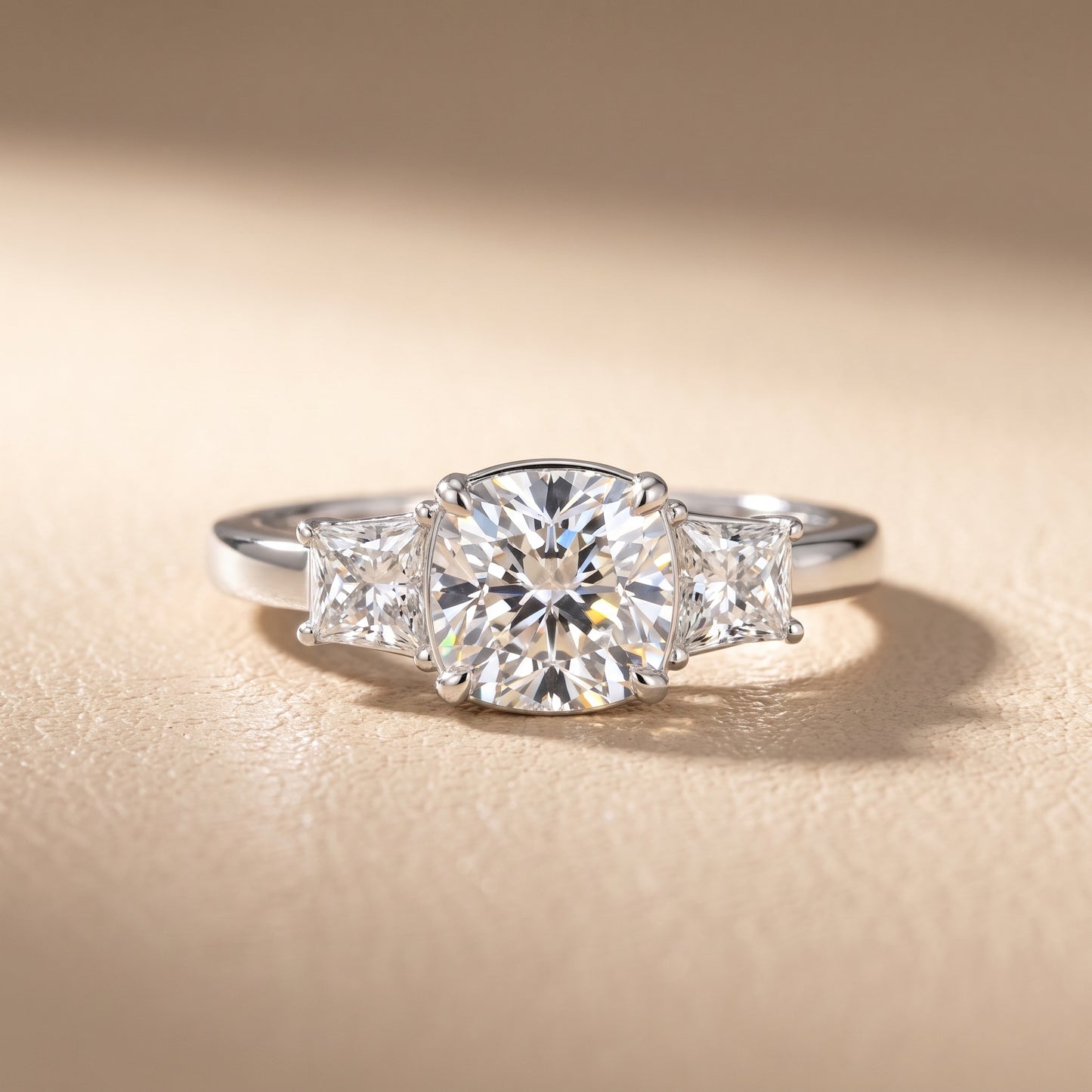 Selena Three-Stone Basket Cushion Diamond Ring in White Gold - front.jpg