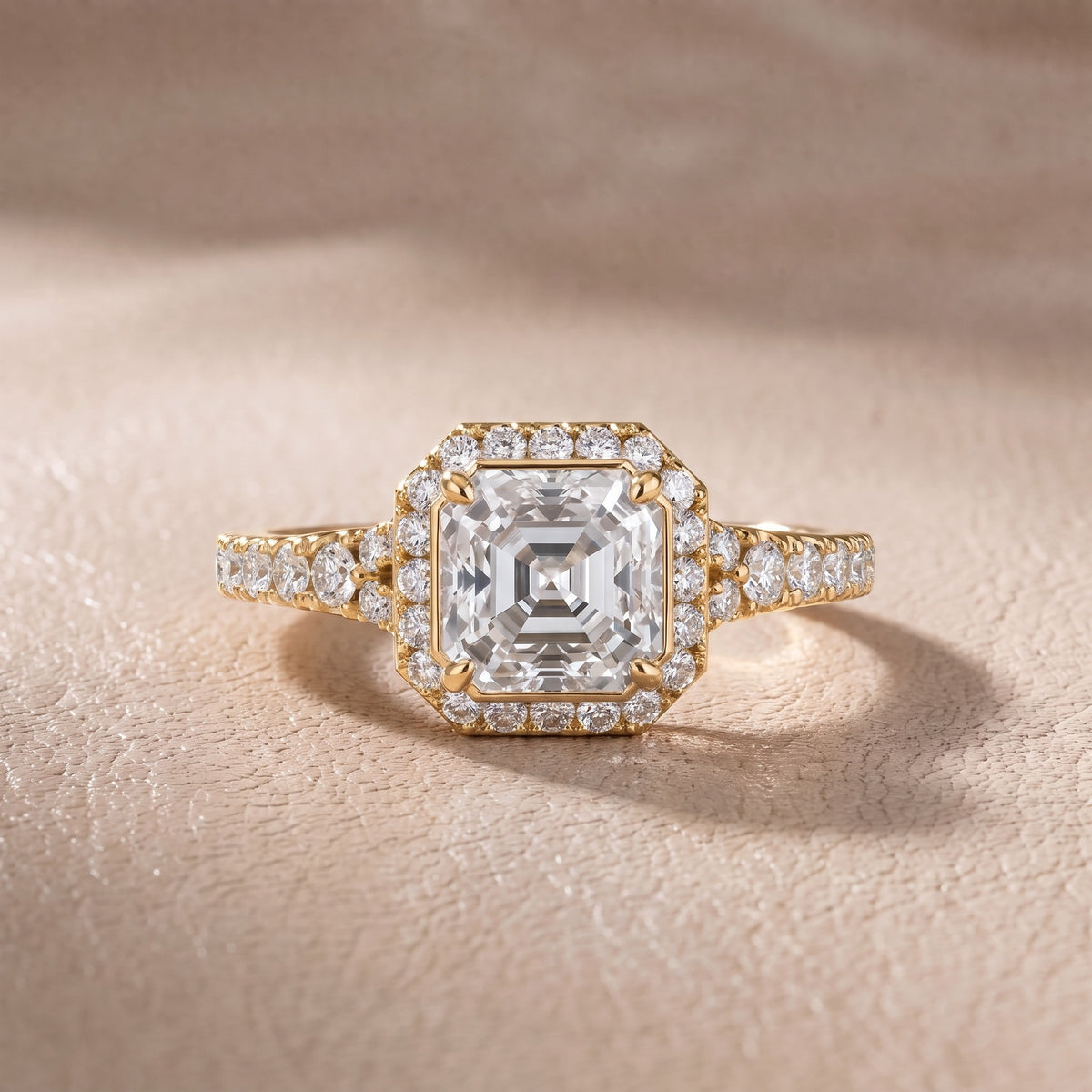 Bella Halo Pavé Asscher Diamond Engagement Ring in Yellow Gold - front.jpg
