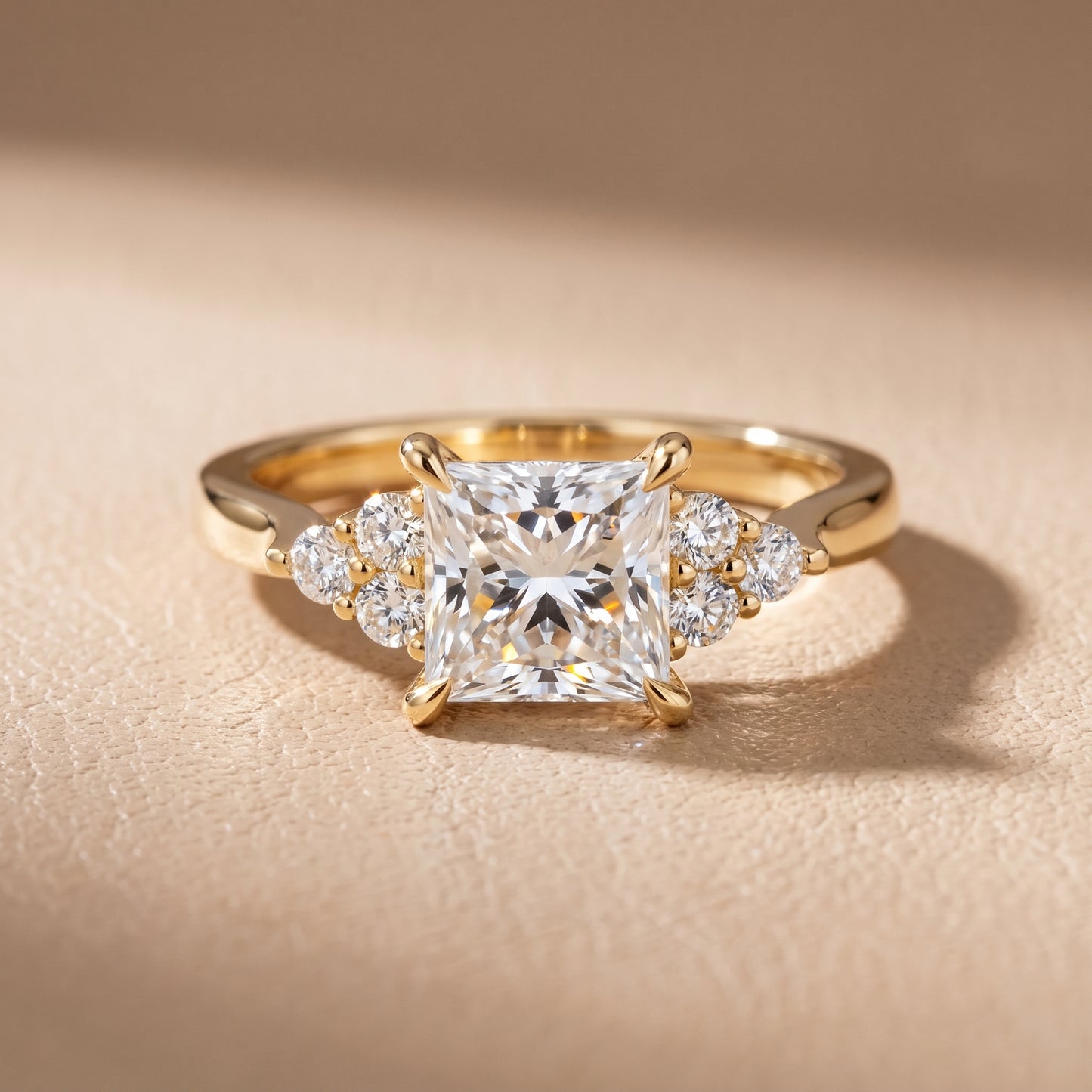 Anya Sidestone Cluster Princess Diamond Ring in Yellow Gold - front.jpg