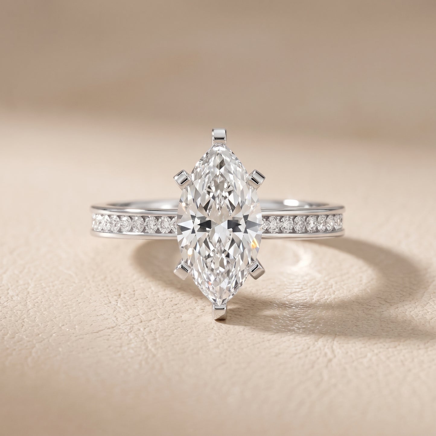 Tessa Solitaire Channel Set Marquise Diamond Engagement Ring in Silver - front.jpg