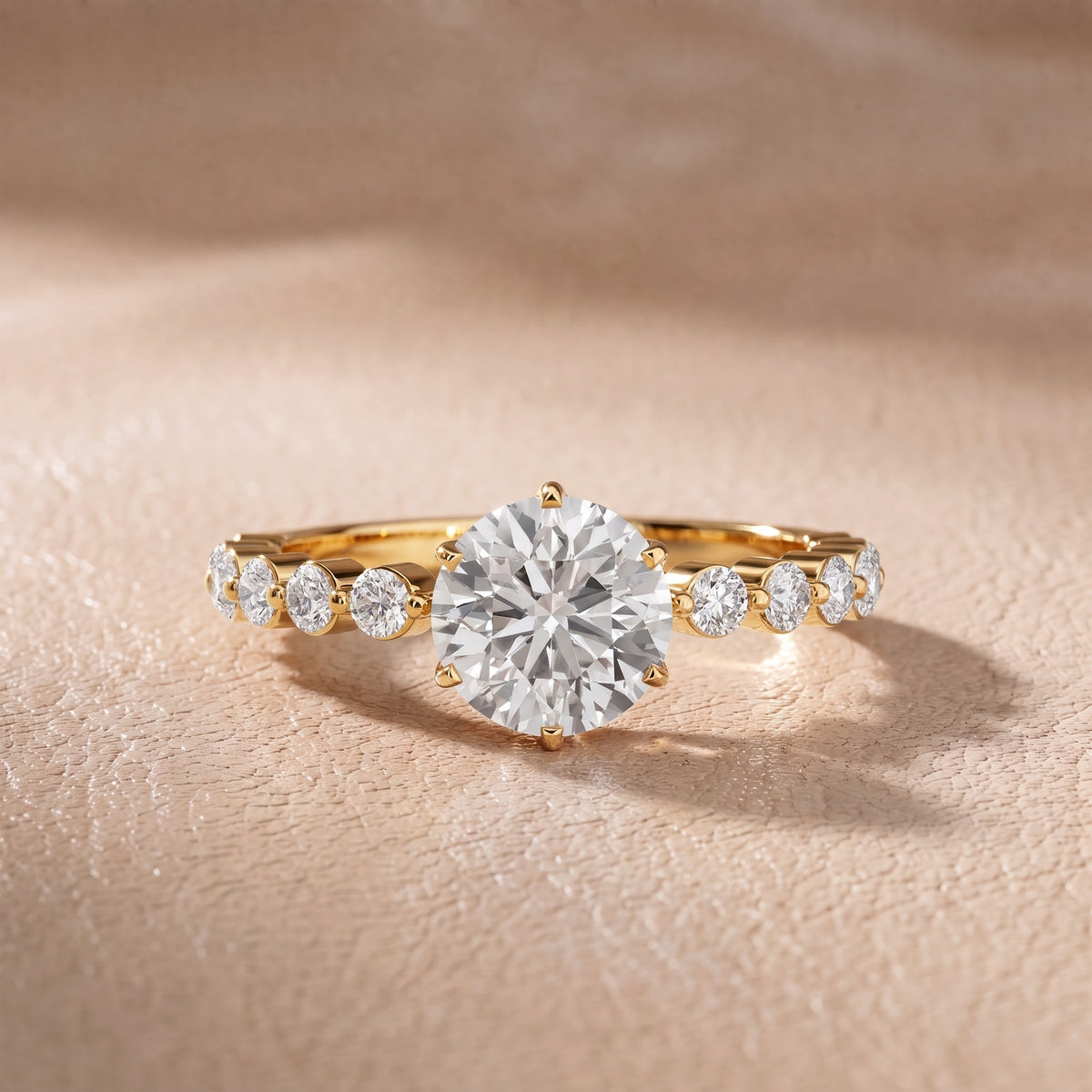 Eleanor Majesty Side Stone Round Diamond Engagement Ring in Yellow Gold - front.jpg