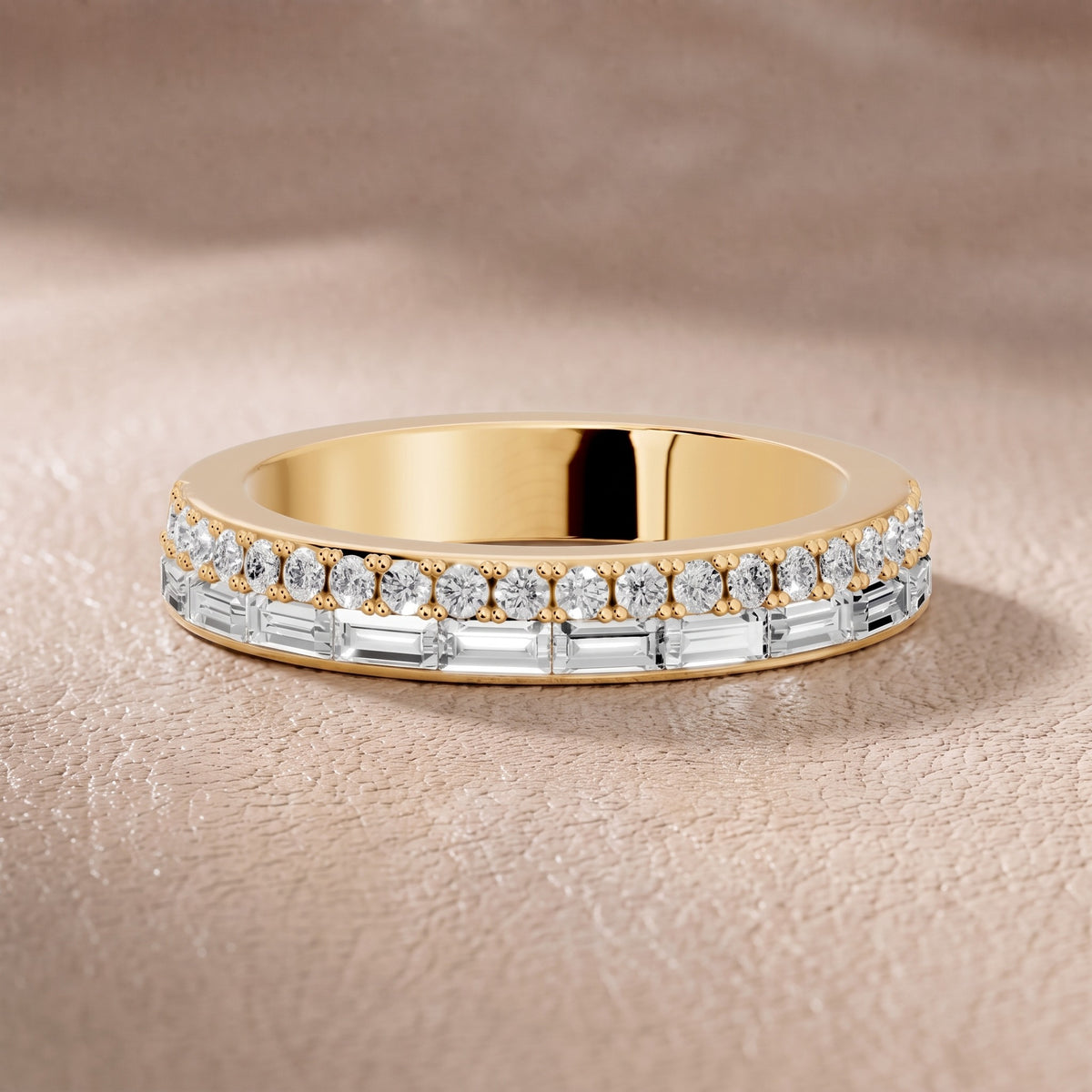 Genevieve Channel Set Round & Baguette Diamond Anniversary Ring in Yellow Gold - front.jpg
