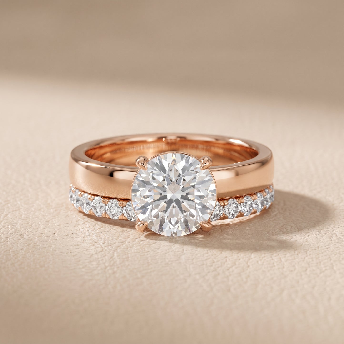 Veda Split Shank Pavé Round Diamond Engagement Ring in Rose Gold - front.jpg
