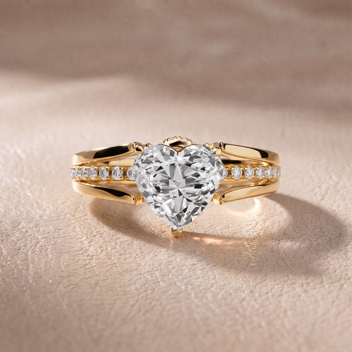 Serena Split Shank Pavé Heart Diamond Engagement Ring in Yellow Gold - front.jpg