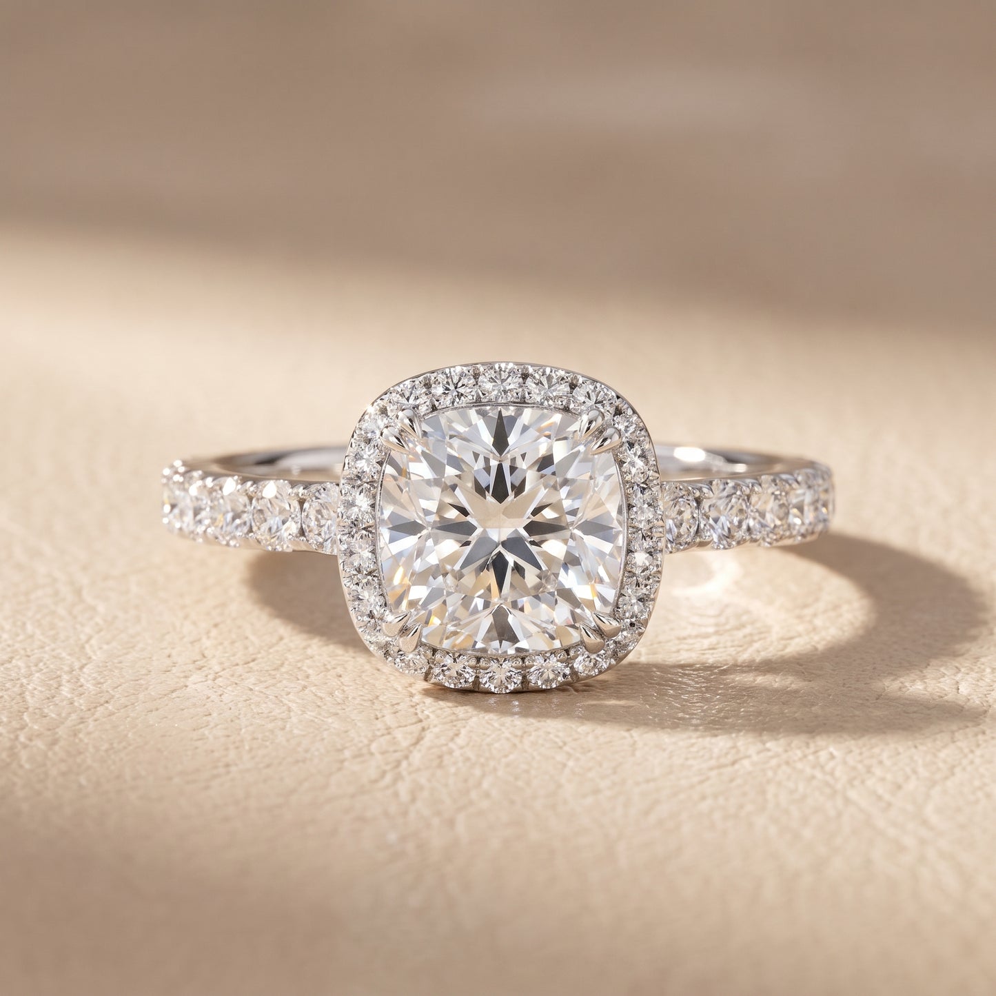 Chloe Halo Pavé Cushion Diamond Ring in Silver - front.jpg