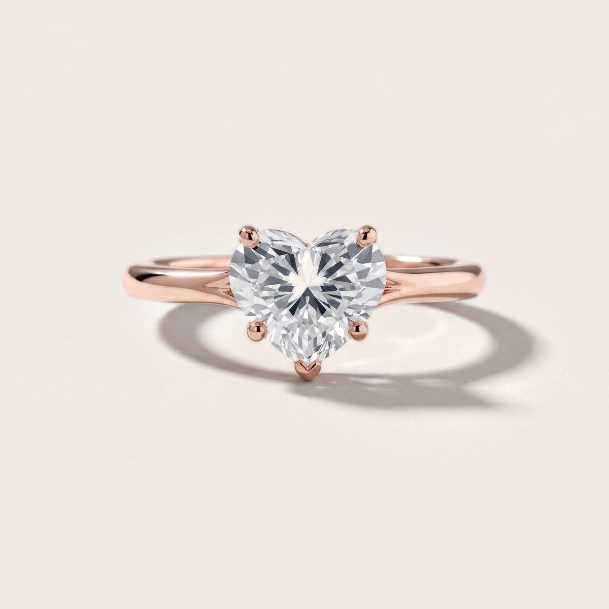 Melanie Solitaire Split Shank Heart Diamond Engagement Ring in Rose Gold - front.jpg