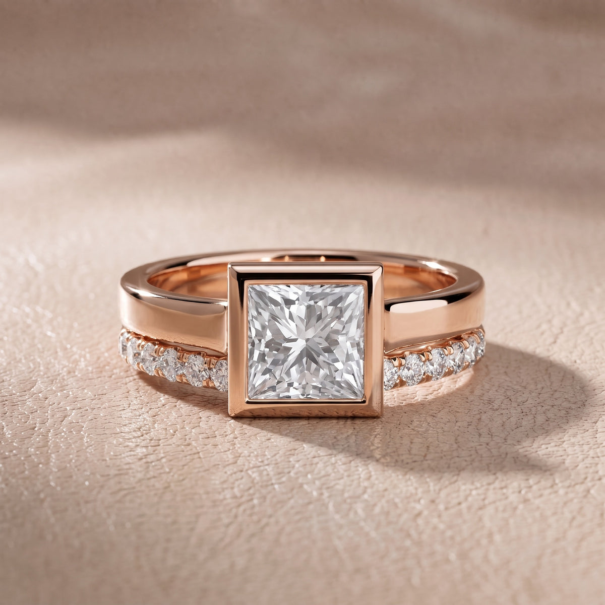 Ayla Bezel Bypass Princess Diamond Engagement Ring in Rose Gold - front.jpg