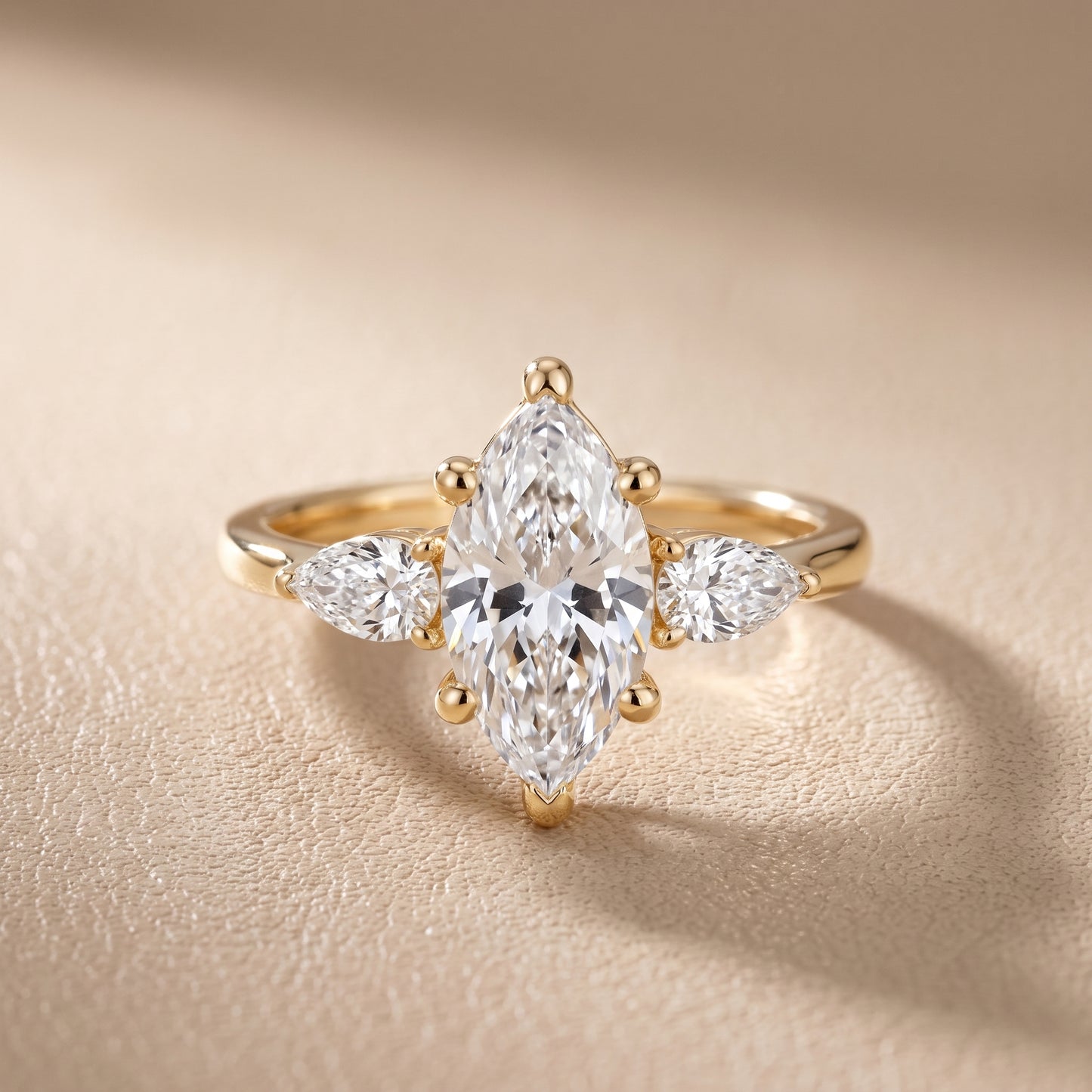 Faye Three-Stone Trellis Marquise Diamond Ring in Yellow Gold - front.jpg