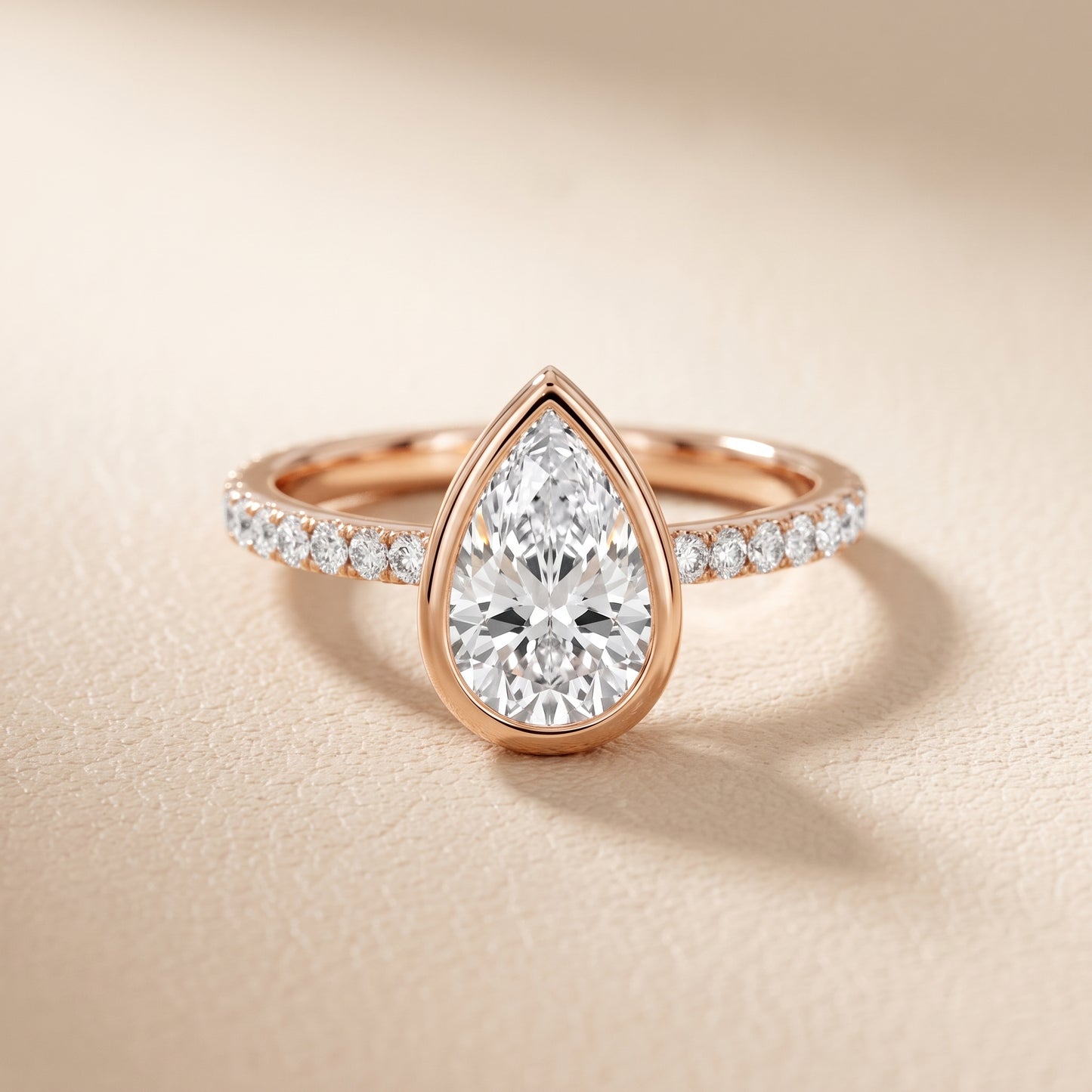 Cora Bezel Pavé Pear Diamond Ring in Rose Gold - front.jpg