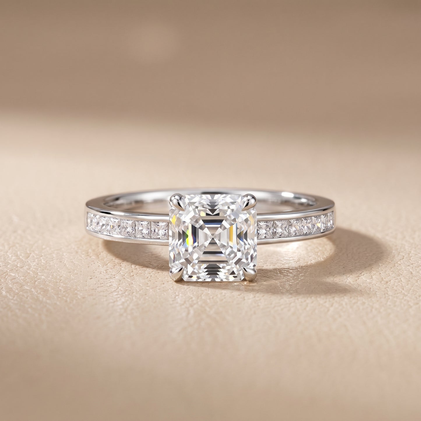 Maren Sidestone Channel Set Asscher Diamond Engagement Ring in White Gold - front.jpg