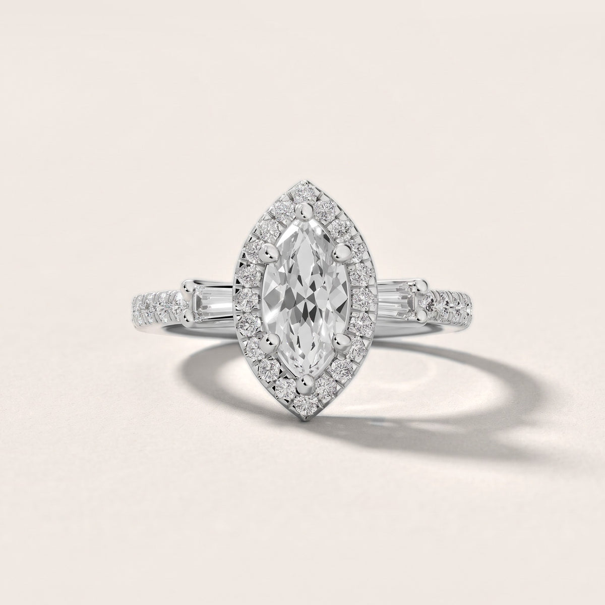 Provo Baguette Halo Marquise Diamond Engagement Ring in Silver - front.jpg