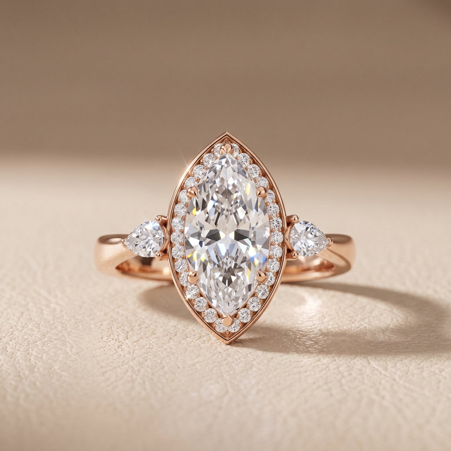 Eliza Halo Sidestone Marquise Diamond Engagement Ring in Rose Gold - front.jpg