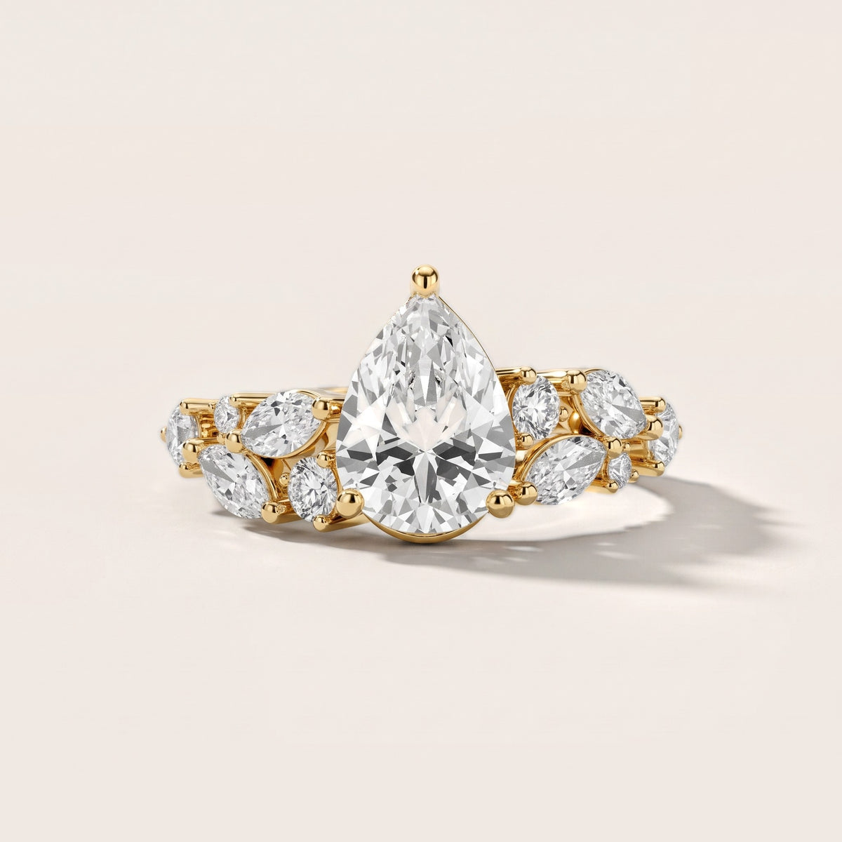 Kelsey Leaf Cluster Pear Diamond Engagement Ring in Yellow Gold - front.jpg