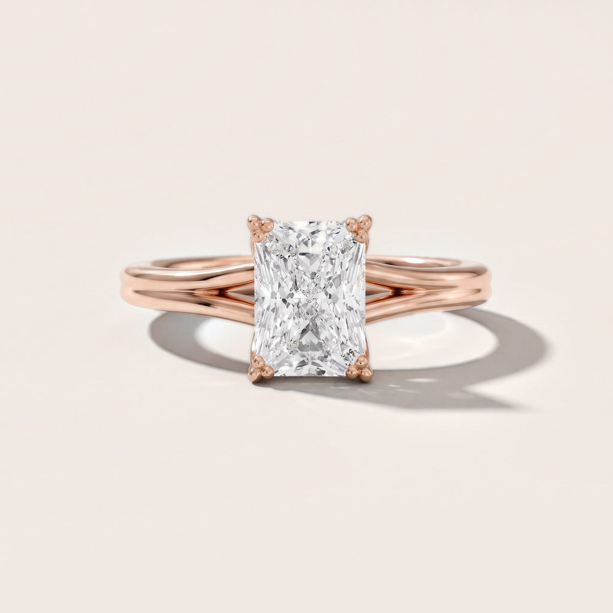 Neve Solitaire Split Shank Radiant Diamond Engagement Ring in Rose Gold - front.jpg