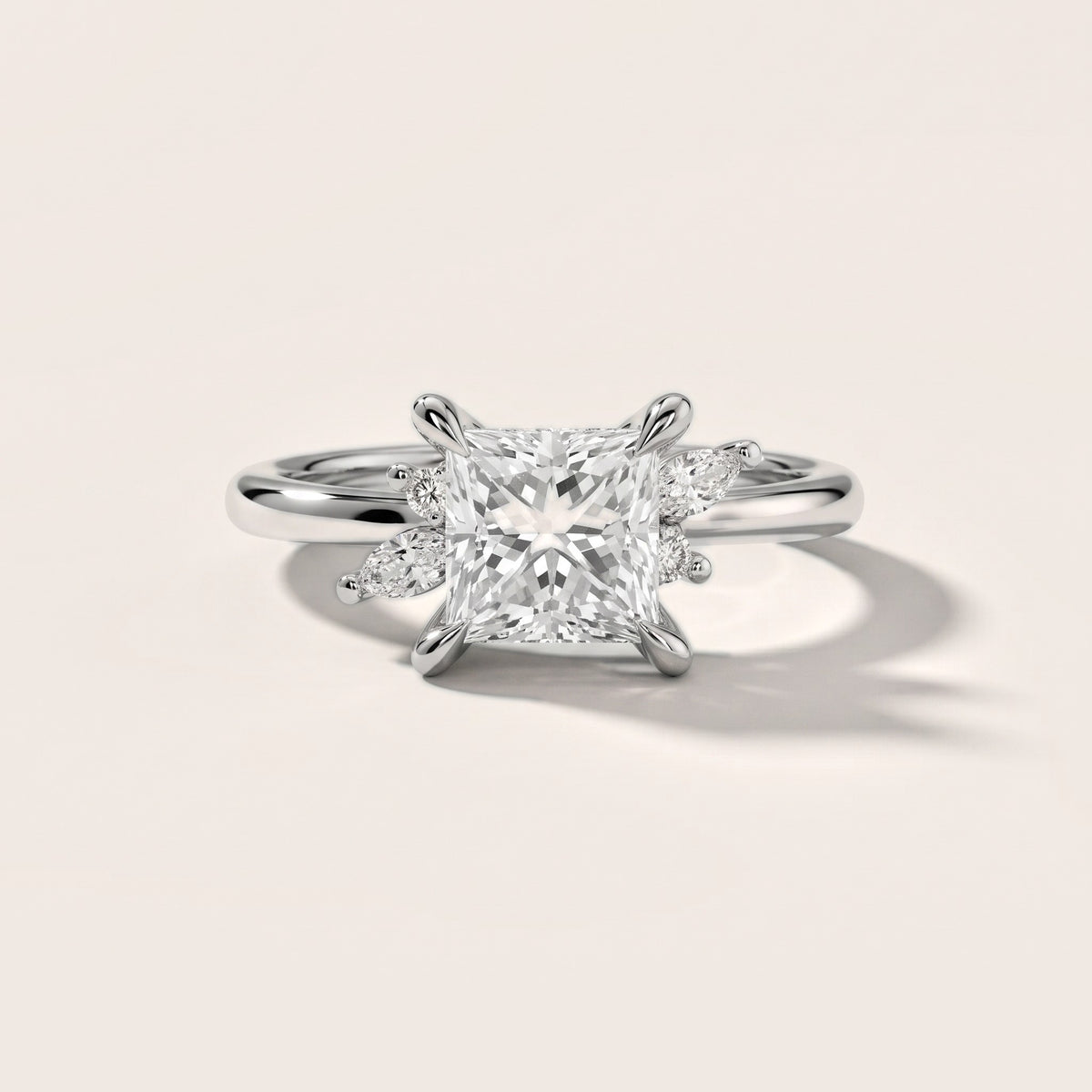 Billie Leaf Cluster Princess Diamond Engagement Ring in Silver - front.jpg