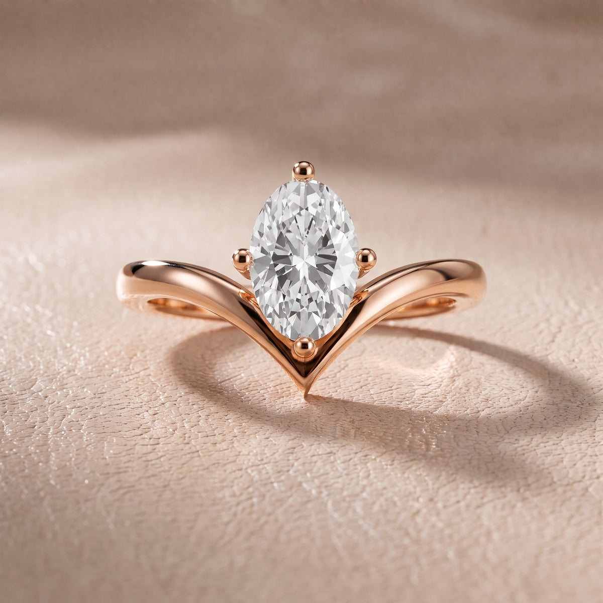 Evelyn Chevron Solitaire Oval Diamond Engagement Ring in Rose Gold - front.jpg