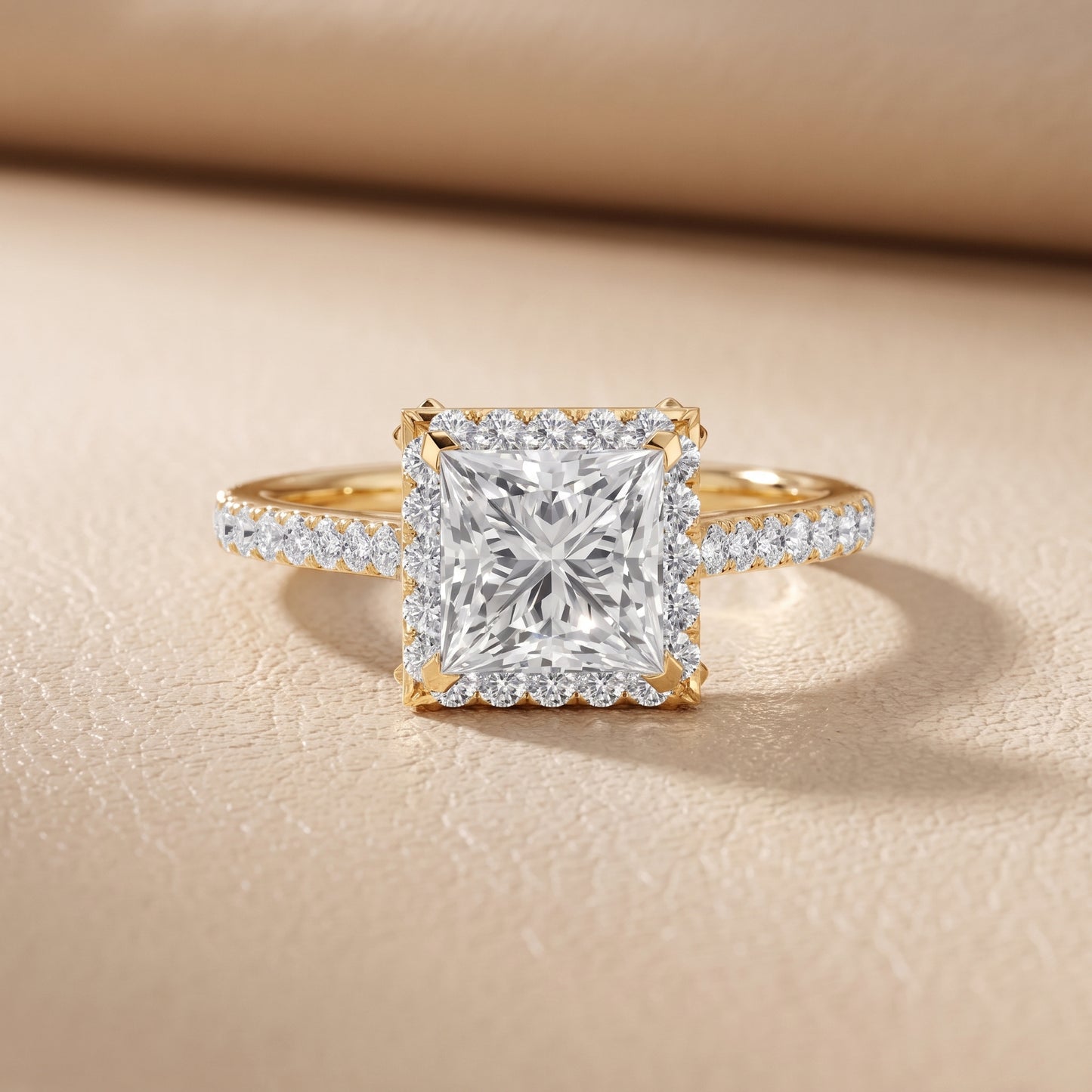 Alma Halo Pavé Princess Diamond Ring in Yellow Gold - front.jpg