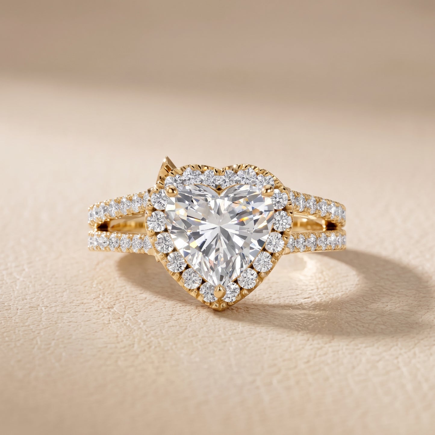 Kira Halo Split Shank Heart Diamond Engagement Ring in Yellow Gold - front.jpg