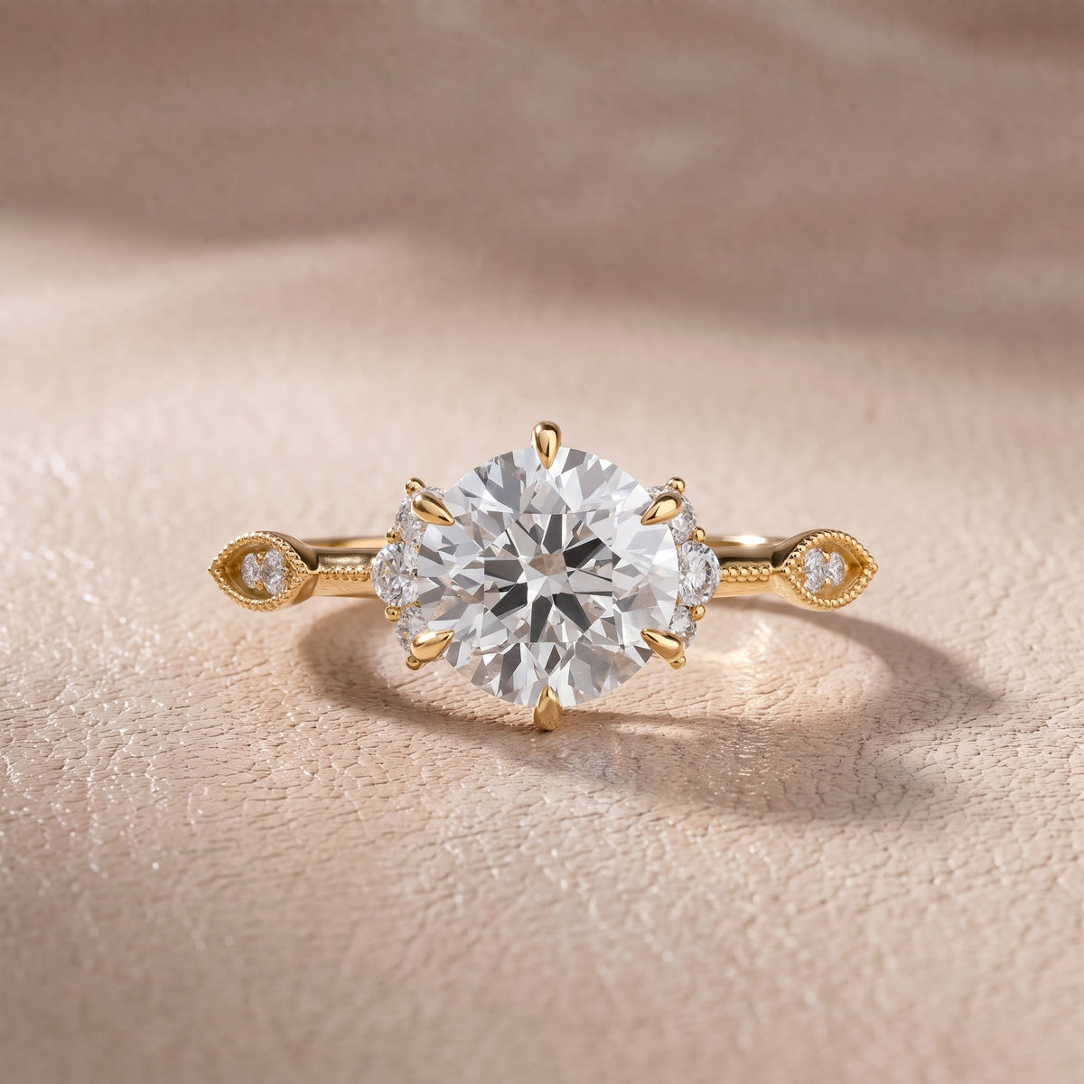 Naomi Vintage Milgrain Round Diamond Engagement Ring in Yellow Gold - front.jpg