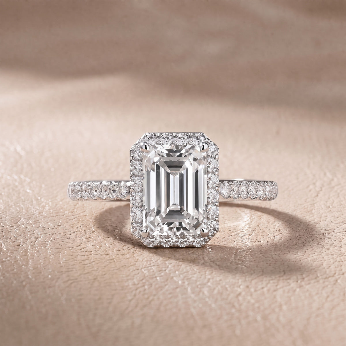 Alma Halo Pavé Emerald Diamond Engagement Ring in White Gold - front.jpg
