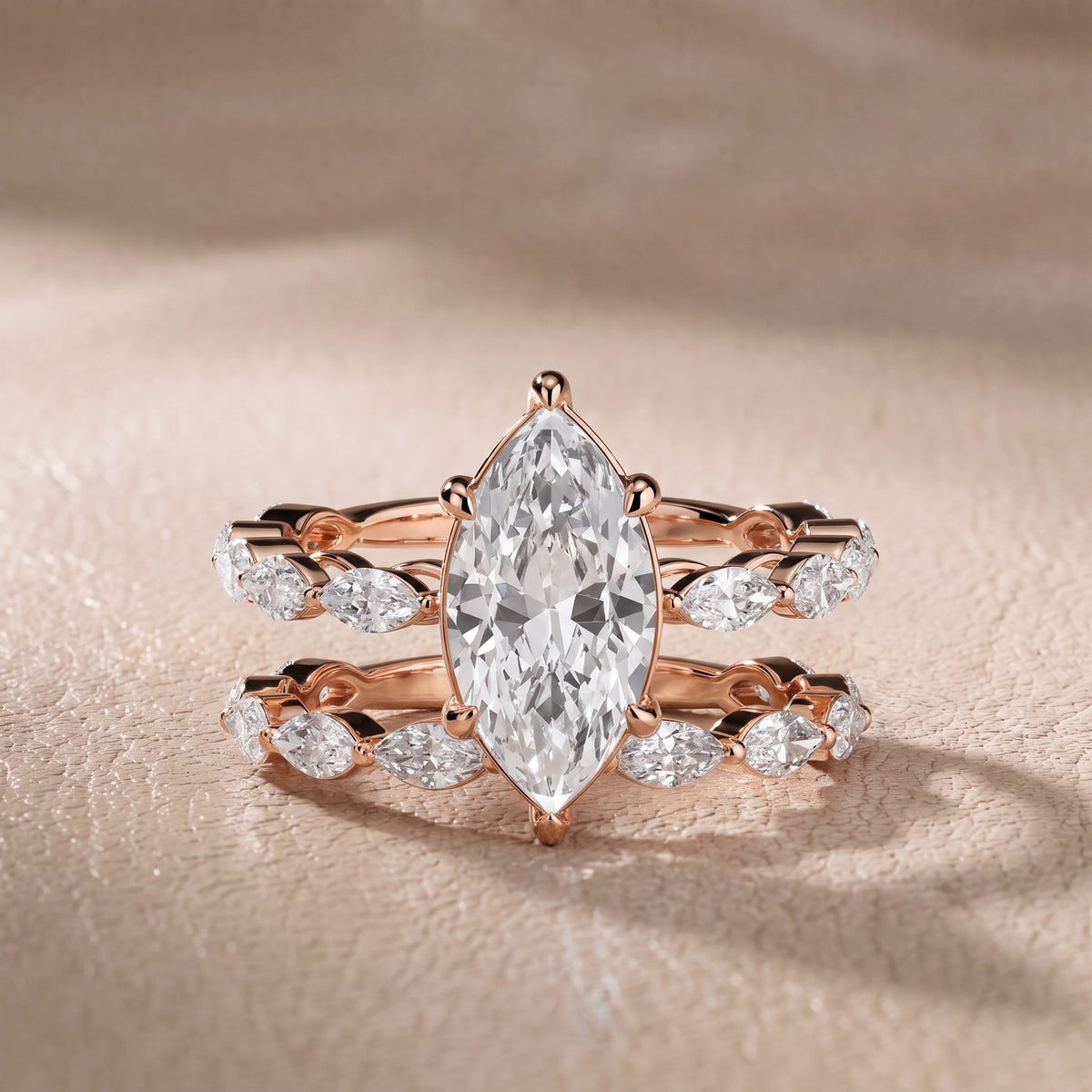 Elina Split Shank Marquise Accent Marquise Diamond Engagement Ring in Rose Gold - front.jpg
