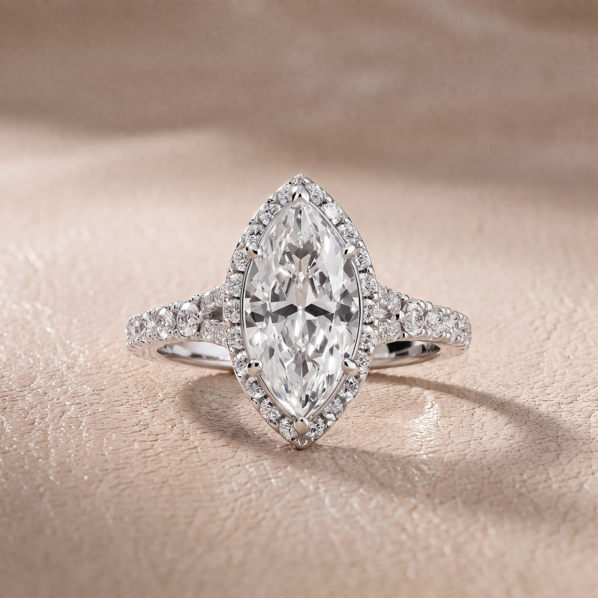 Bella Halo Pavé Marquise Diamond Engagement Ring in Silver - front.jpg