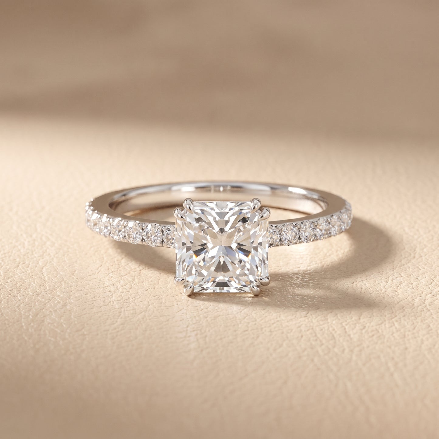 Novara Solitaire Pavé Radiant Diamond Ring in Silver - front.jpg