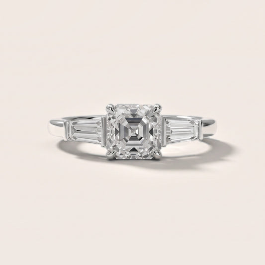 Eloise Tapered Baguette Asscher Diamond Engagement Ring in White Gold