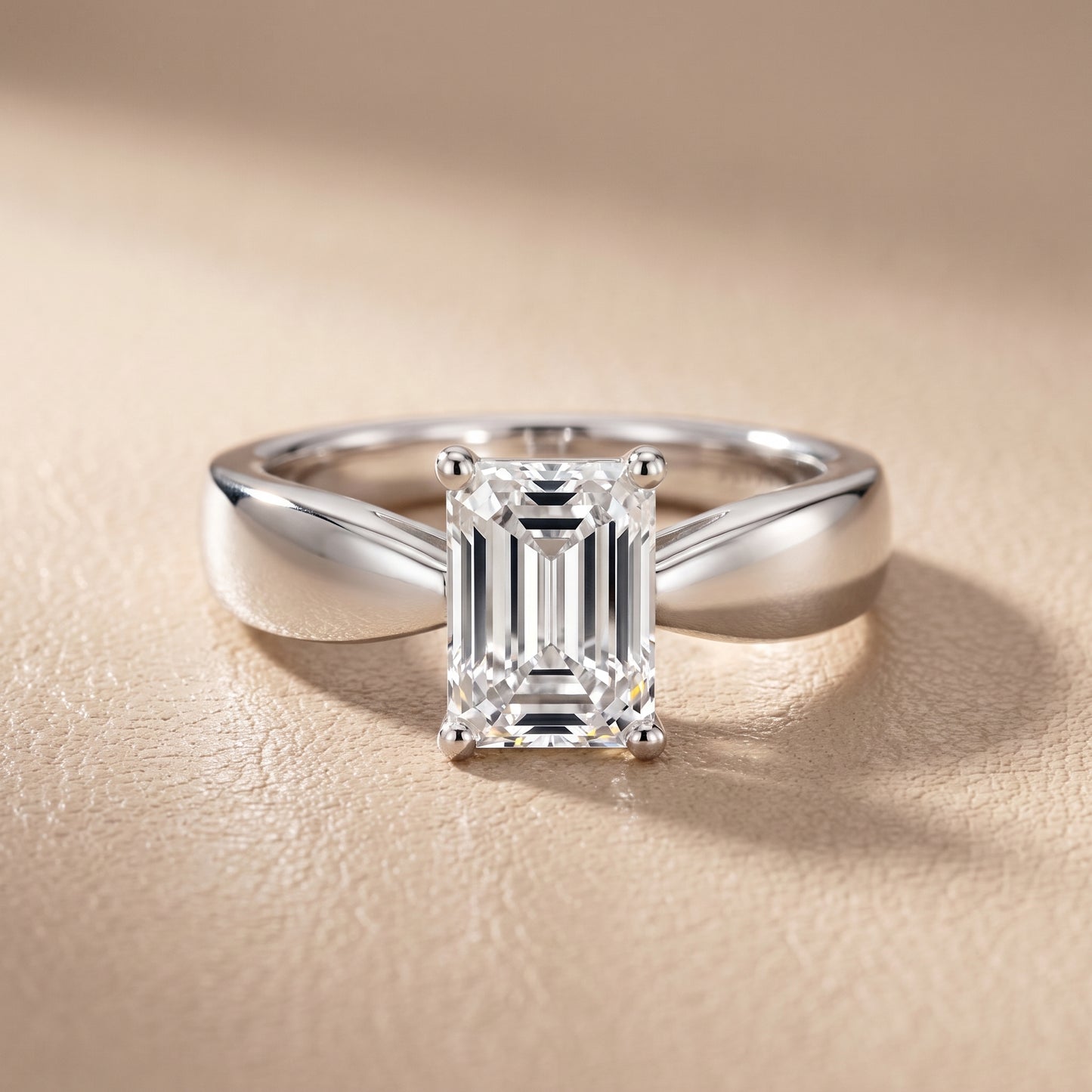 Talia Solitaire Twist Emerald Diamond Engagement Ring in White Gold - front.jpg
