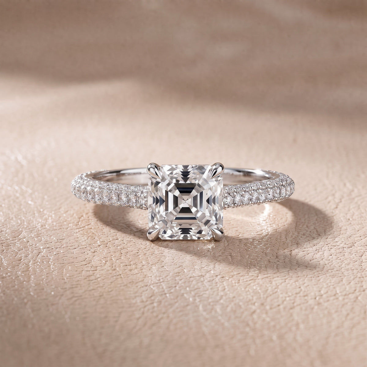 Elisa Hidden Halo Pavé Asscher Diamond Engagement Ring in White Gold - front.jpg