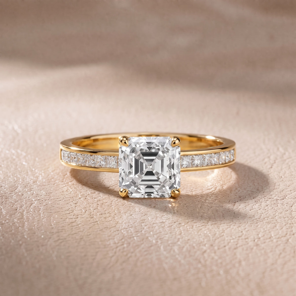 Maren Sidestone Channel Set Asscher Diamond Engagement Ring in Yellow Gold - front.jpg